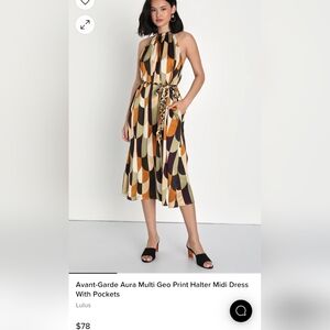NEW! LULU'S Avant-Garde Aura Multi Geo Print Halter Dress with Pockets, S-M